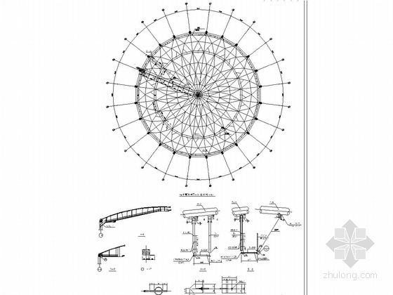 72米大跨度弦支穹顶结构体育馆结构CAD施工图纸 - 3