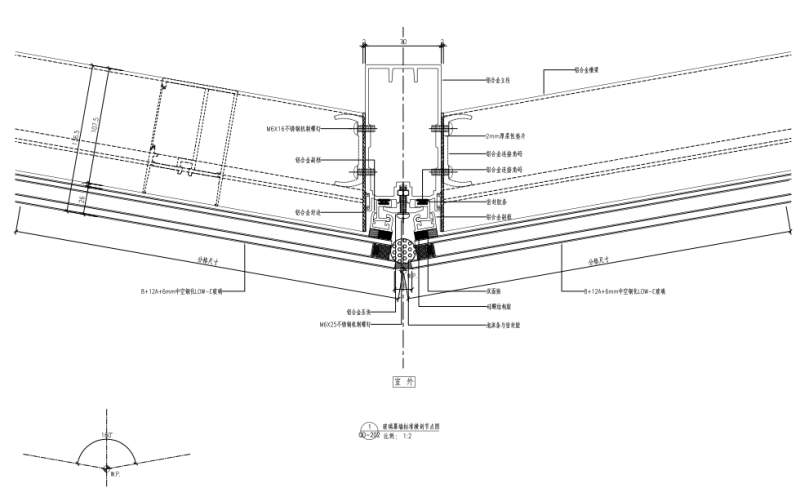 玻璃幕墙标准横剖节点图纸(轻钢龙骨石膏板) - 2