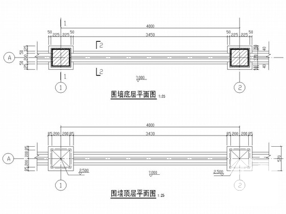 铁艺栏杆围墙CAD施工图纸(钢筋混凝土结构) - 1