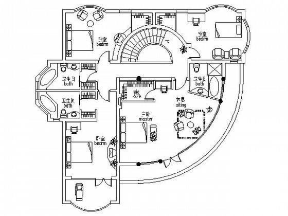 2层弧形别墅建筑方案设计CAD图纸 - 2