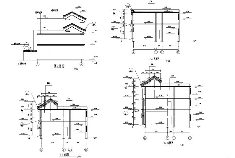 多层仿古式中式居住建筑设计方案（施工方案CAD图纸、钢结构） - 4