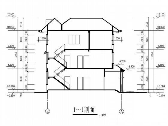 3层欧式别墅建筑方案设计CAD图纸（南入口）（初设图纸） - 1