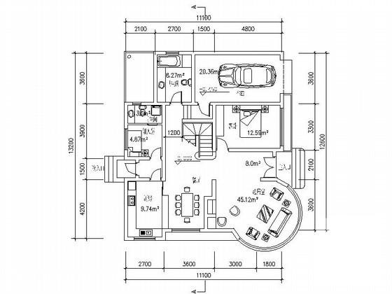 2层独栋别墅建筑方案设计CAD图纸（11.1x13.5米） - 3
