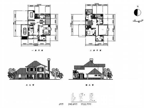 2层休闲别墅建筑方案设计CAD图纸（245平方米、南入口） - 2