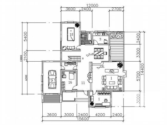 2层休闲别墅建筑方案设计CAD图纸（245平方米、南入口） - 3