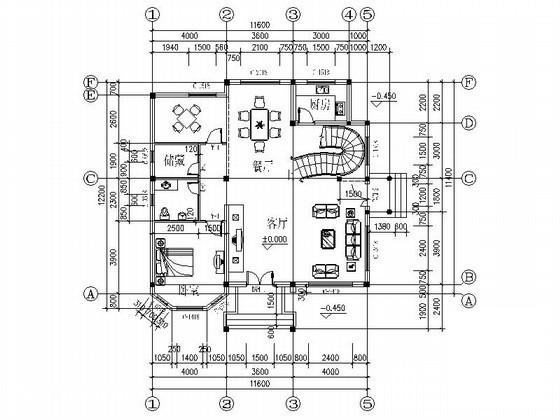 2层南入户欧式别墅建筑扩初CAD图纸（带效果CAD图纸） - 1