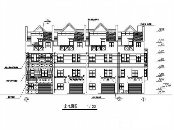 3层四联排别墅建筑施工CAD图纸（南入户） - 1