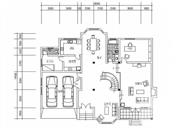2层南入户别墅方案设计CAD图纸（18.3x14.1米） - 3