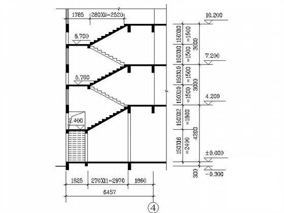 简单的4层宿舍建筑施工CAD图纸（标注详细） - 1