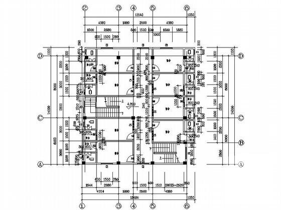 简单的4层宿舍建筑施工CAD图纸（标注详细） - 2