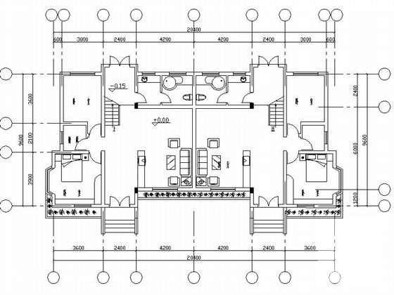简单的2层双拼小康农居建筑设计CAD图纸 - 2
