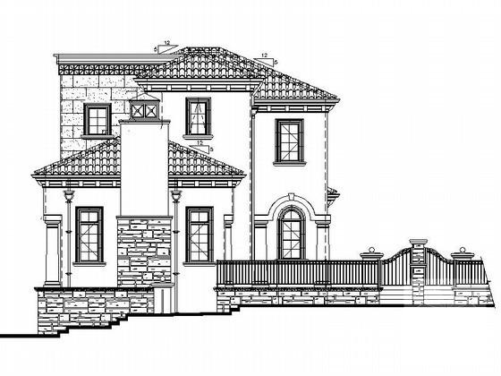 湖别墅区2层意大利式独栋别墅建筑施工CAD图纸（三厅四房三卫） - 1
