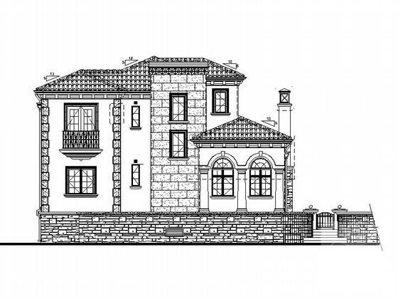湖别墅区2层意大利式独栋别墅建筑施工CAD图纸（三厅四房三卫） - 5