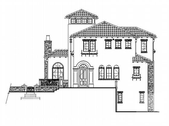 湖别墅区2层西班牙式独栋别墅建筑施工CAD图纸（欧陆风格） - 2