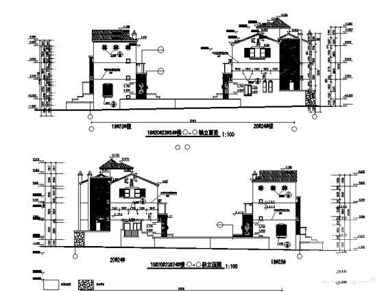 西班牙风格3层联排别墅住宅楼建筑施工CAD图纸（效果图纸、砌体结构） - 2