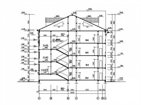 乡中学4层学生宿舍建筑扩初CAD图纸（标注详细） - 2