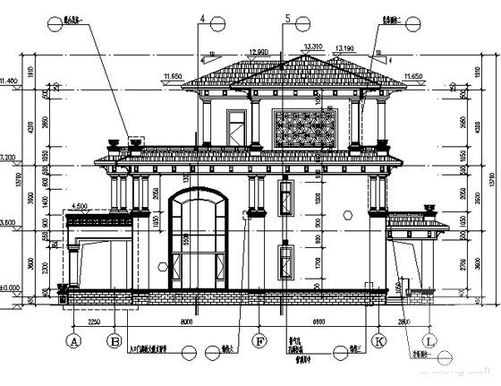 3层框架结构地中海风格别墅建筑施工CAD图纸 - 3