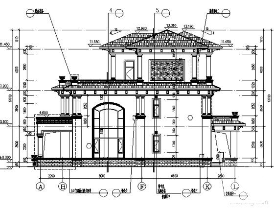 3层框架结构地中海风格别墅建筑施工CAD图纸 - 3