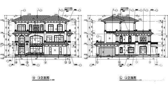 3层框架结构地中海风格别墅建筑施工CAD图纸 - 5