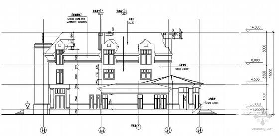 欧陆风格3层英式别墅石材独栋别墅建筑施工CAD图纸（框架结构） - 3