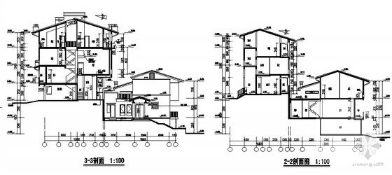 海岸项目框架结构5层叠院拼接别墅建筑施工CAD图纸（D2，D3，D8，D9型） - 1