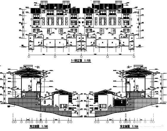 海岸项目框架结构5层叠院拼接别墅建筑施工CAD图纸（D2，D3，D8，D9型） - 4