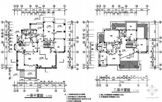 山庄2层坡屋顶别墅建筑CAD施工图纸 - 1