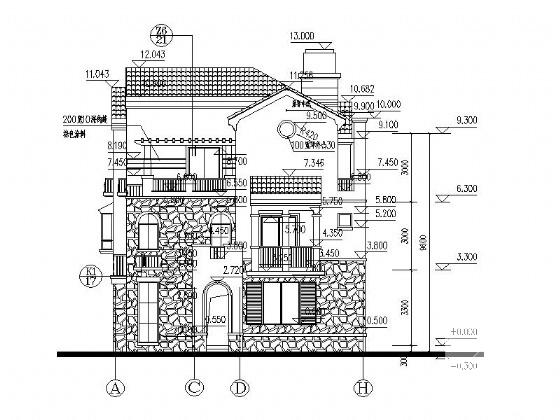 3层西班牙式别墅建筑施工CAD图纸 - 3