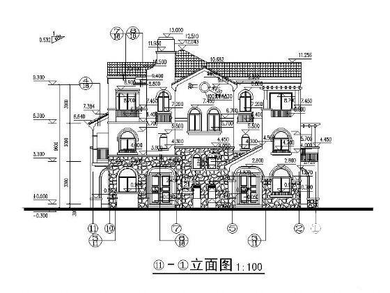 3层西班牙式别墅建筑施工CAD图纸 - 4