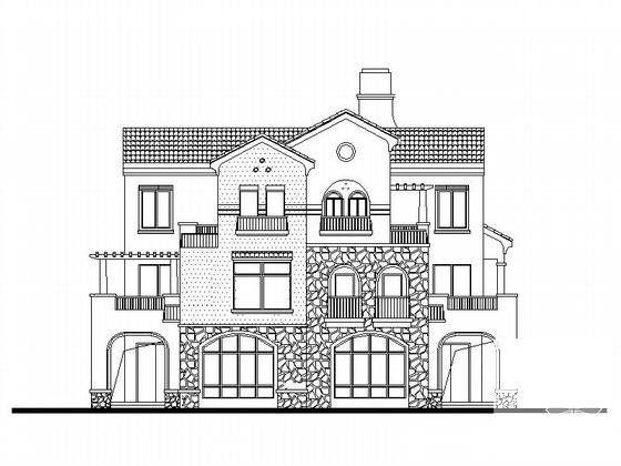 3层西班牙式别墅建筑施工CAD图纸 - 5