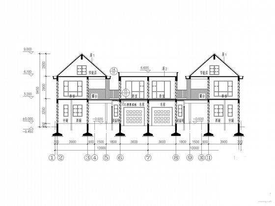 2层双拼别墅建筑CAD施工图纸 - 3