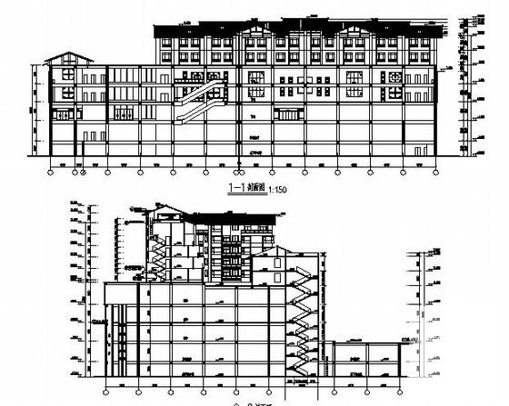 仿古元素的框架结构4层商住楼建筑施工CAD图纸 - 1