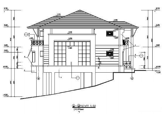 两层坡地别墅建筑CAD图纸（标注详细） - 1