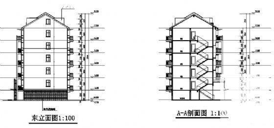 5层坡屋顶住宅楼建筑设计CAD图纸 - 1