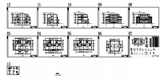 3层双拼别墅建筑CAD施工图纸 - 3