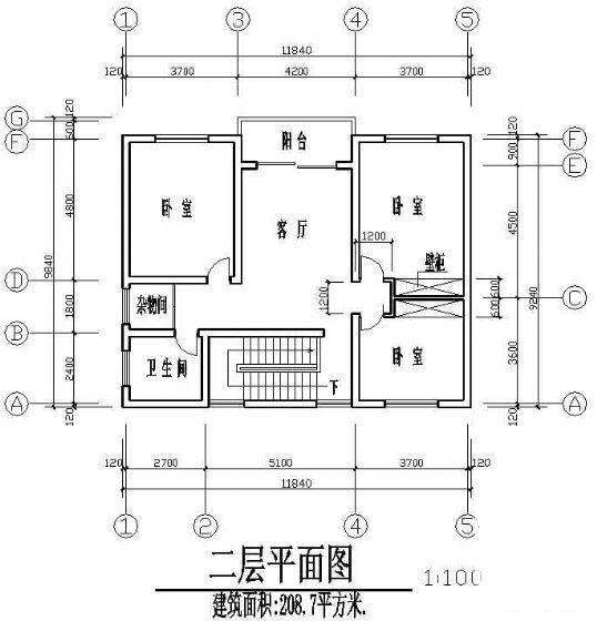 农村2层别墅建筑方设计CAD图纸 - 1