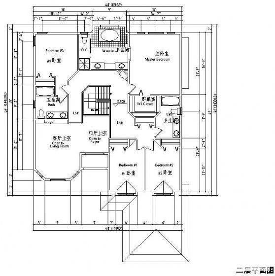 2层欧式别墅建筑设计CAD图纸（精美大方） - 3