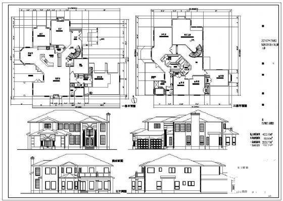 2层欧式别墅建筑设计CAD图纸（标注详细） - 2
