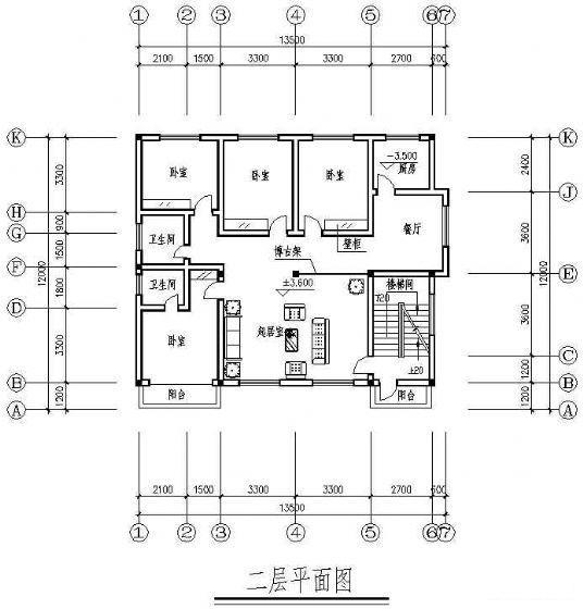 乡村3层别墅建筑CAD图纸 - 3