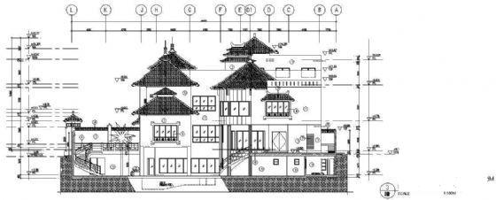 3层豪华仿古别墅建筑设计CAD图纸 - 1