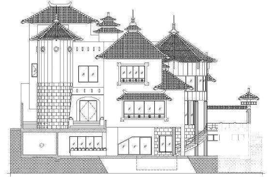 3层豪华仿古别墅建筑设计CAD图纸 - 2