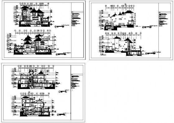 3层豪华仿古别墅建筑设计CAD图纸 - 3