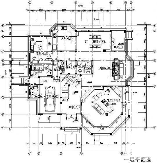 2层欧式别墅建筑设计CAD图纸（B1户型） - 3
