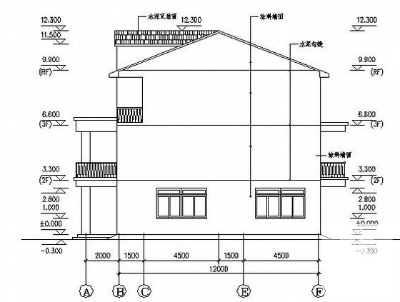 3层带阁楼小别墅建筑CAD图纸 - 1