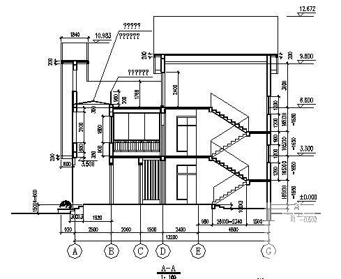 坡屋顶别墅建筑CAD图纸 - 2
