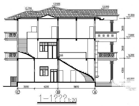 3层框架别墅建筑CAD施工图纸 - 3