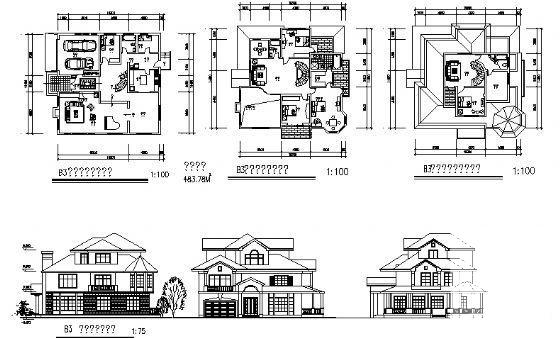 3层别墅（D6型）建筑CAD图纸 - 1