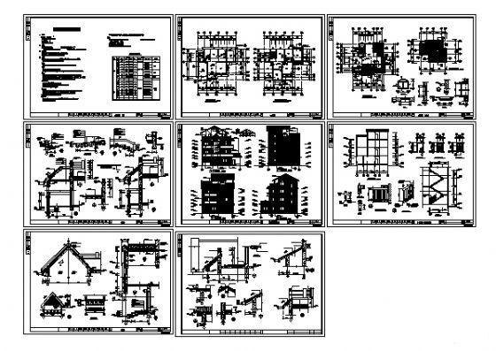 3层独立式别墅建筑施工CAD图纸（标注详细） - 1