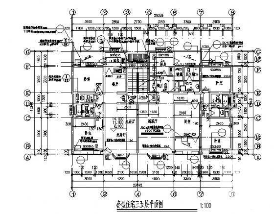 天奇花园小区B区7层住宅楼建筑施工CAD图纸（框剪结构） - 2