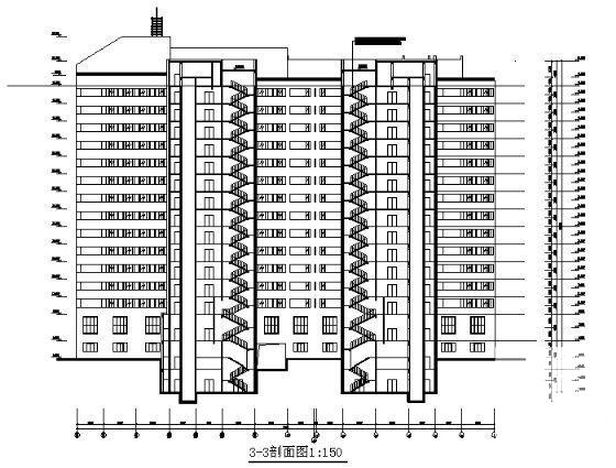 15层职工宿舍楼建筑CAD施工图纸 - 3